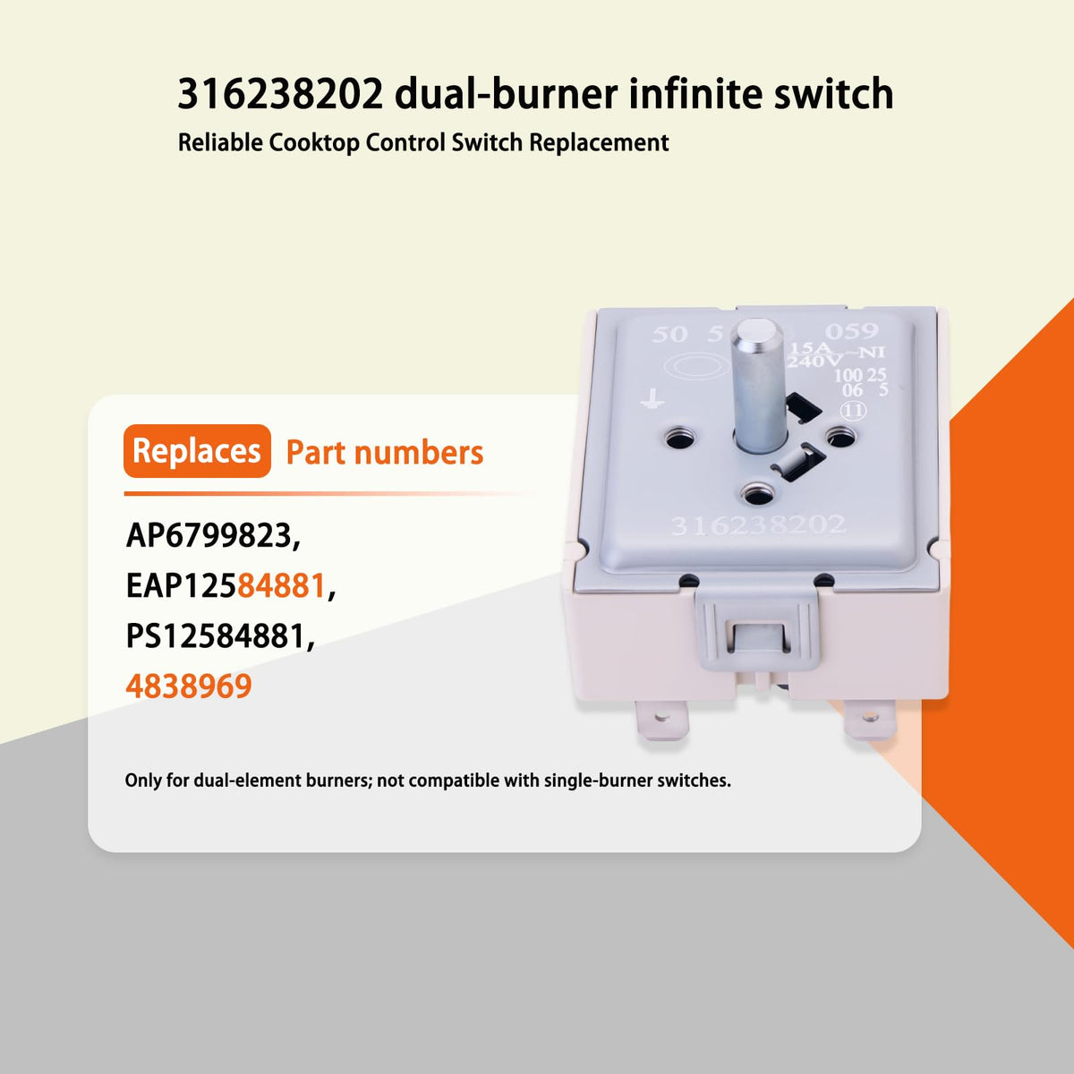 PAVIDANKER 316238202 Dual Burner Infinite Switch for Electric Range Cooktop