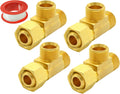 TTFLEX 3/8" Compression Tee 4PCS Brass Angle Stop Add-A-Tee for Toilet Sink
