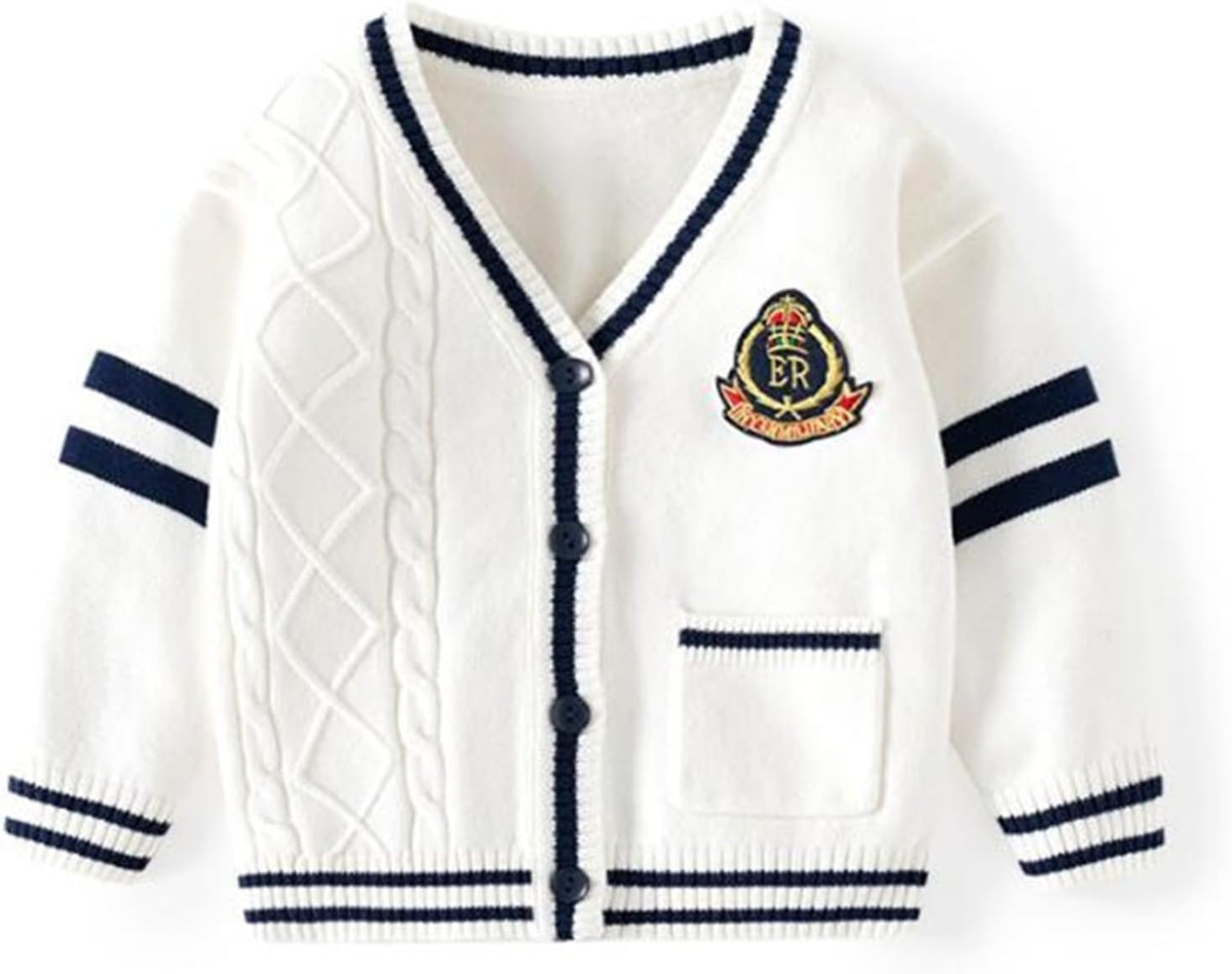 Boys Girls School Uniform Cardigan Sweater Soft Cotton V-Neck Soft Cotton Knit Outerwear