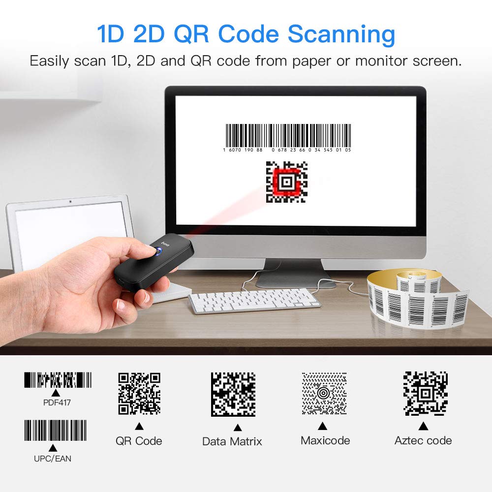 Portable Mini Bluetooth 1D 2D Barcode Scanner PDF417 QR Code Scanner