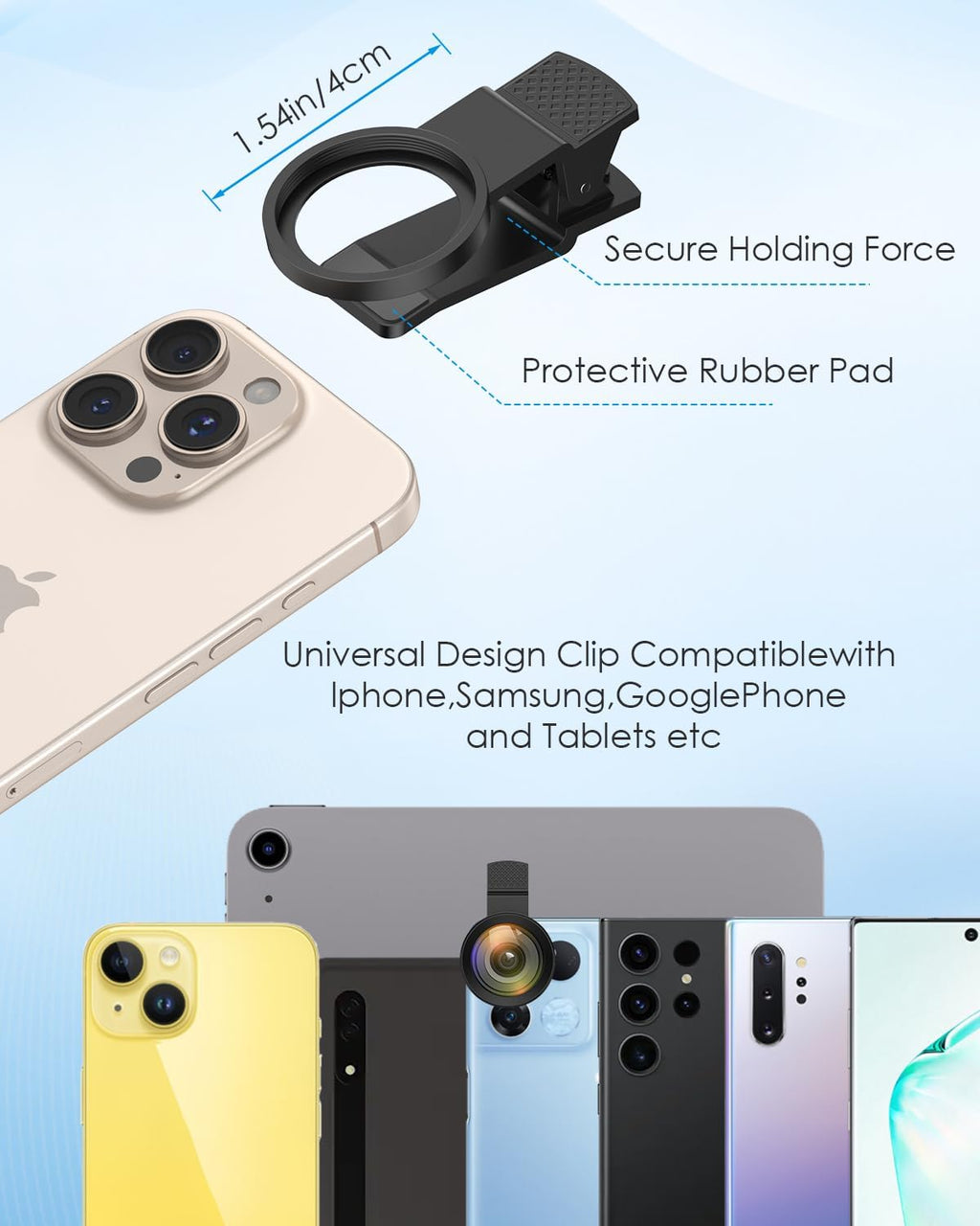 Phone Camera Lens, 0.45X Wide Angle & 12.5X Macro Lens, 2-in-1 Clip-On | 140° Super Wide Angle, HD Optical Glass