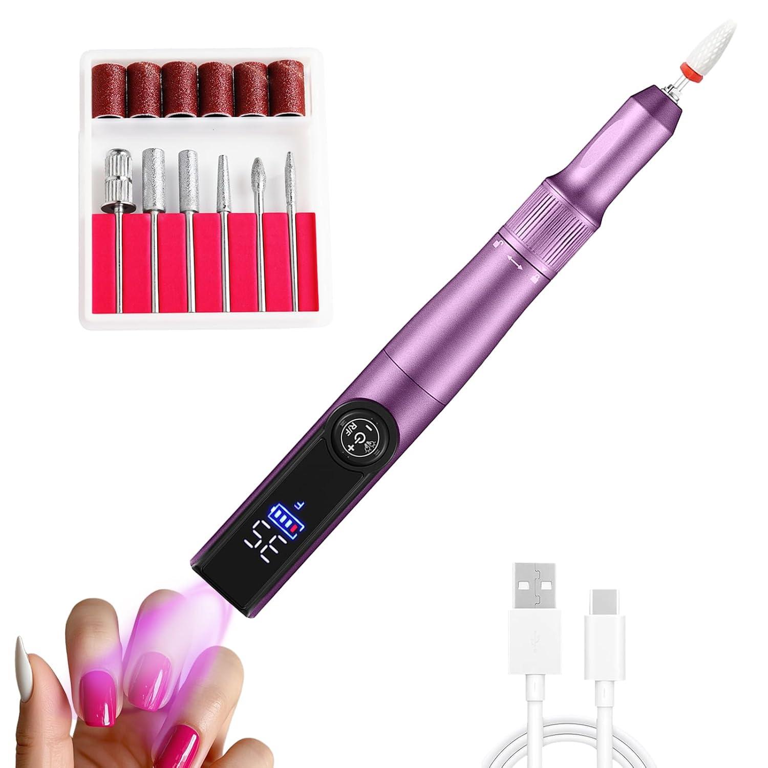 Electric Nail Drill Rechargeable Professional,2 in 1 Nail Grinder & UV Lamp Combo,35000 RPM,Portable Cordless Nail