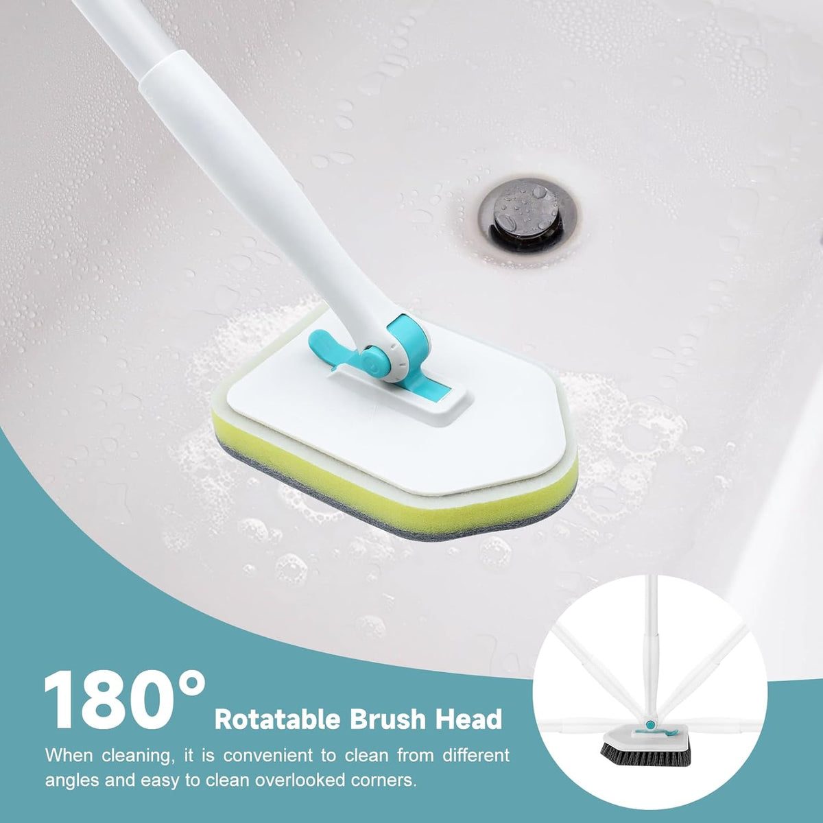 Shower Scrubber with Long Handle, 3 in 1 Tile Tub Scrubber Brush with 3 Detachable Cleaning Heads Adjustable Handle