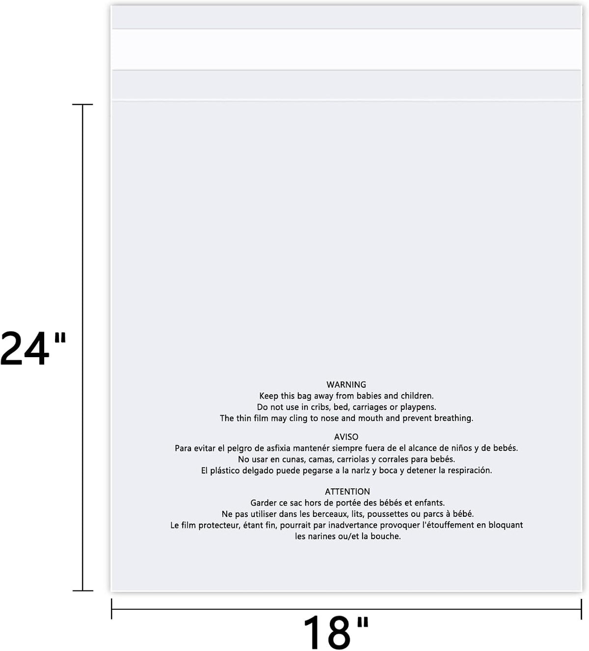 18" x 24" (100 Count) Clear Poly Bags with Suffocation Warning