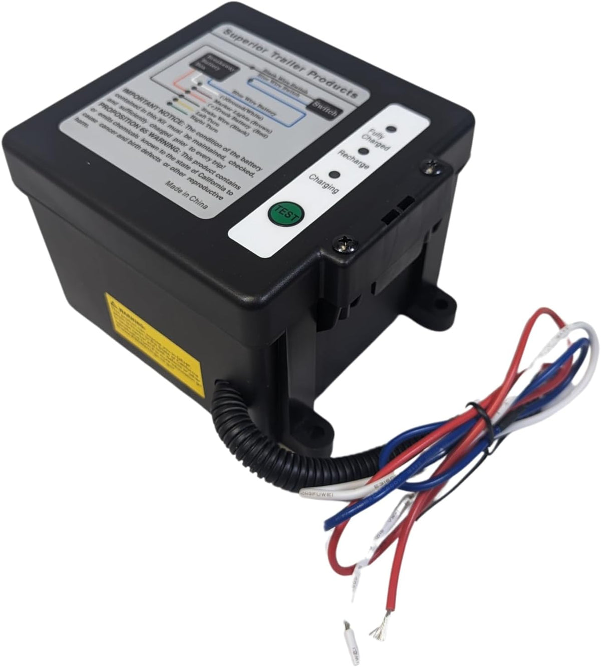 Side Load Trailer Breakaway Kit with Battery, Breakaway Switch, Breakaway Cable, Battery Box, Built in Charger, LED