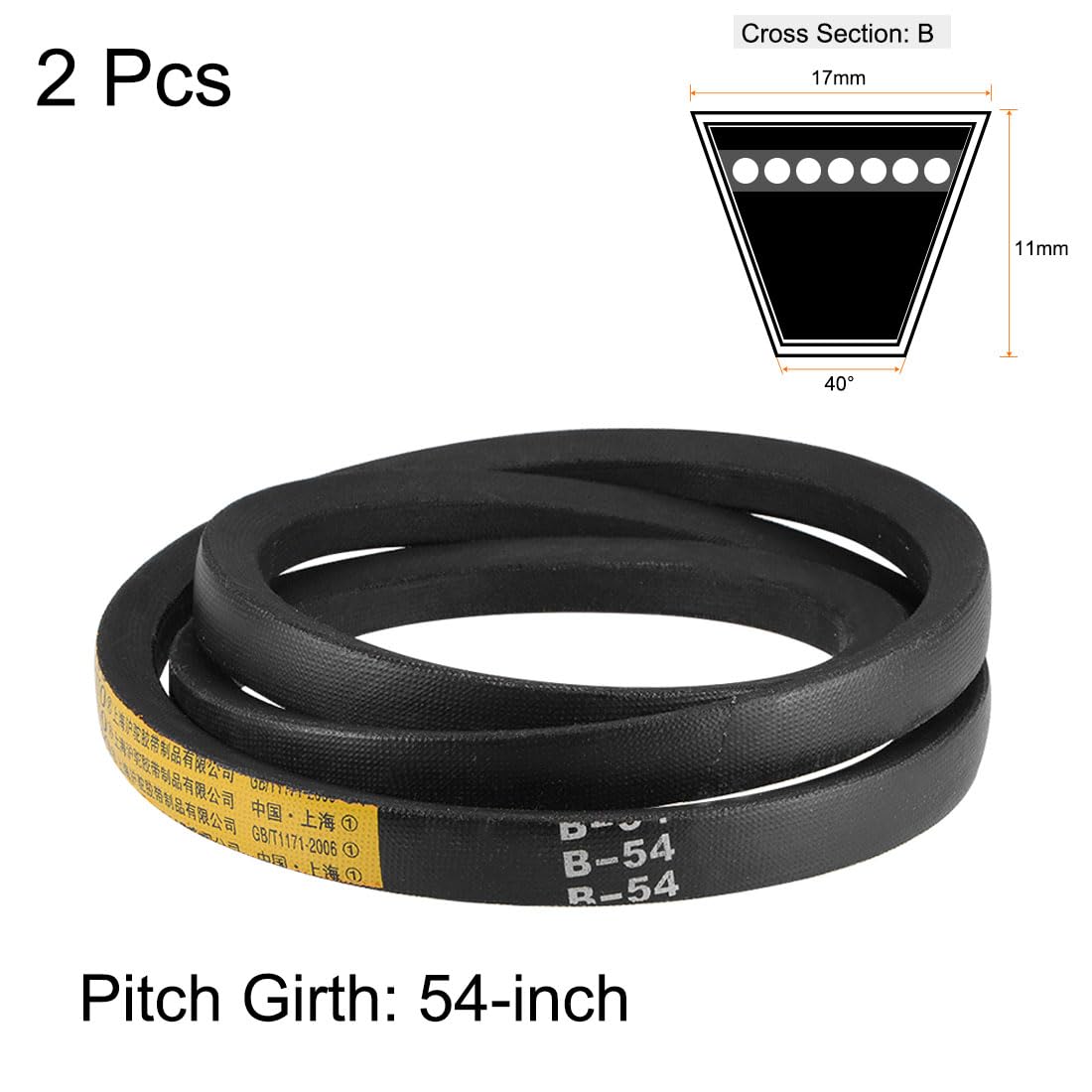 uxcell B54 V-Belts 54" Pitch Length, B-Section Rubber Drive Belt 2pcs