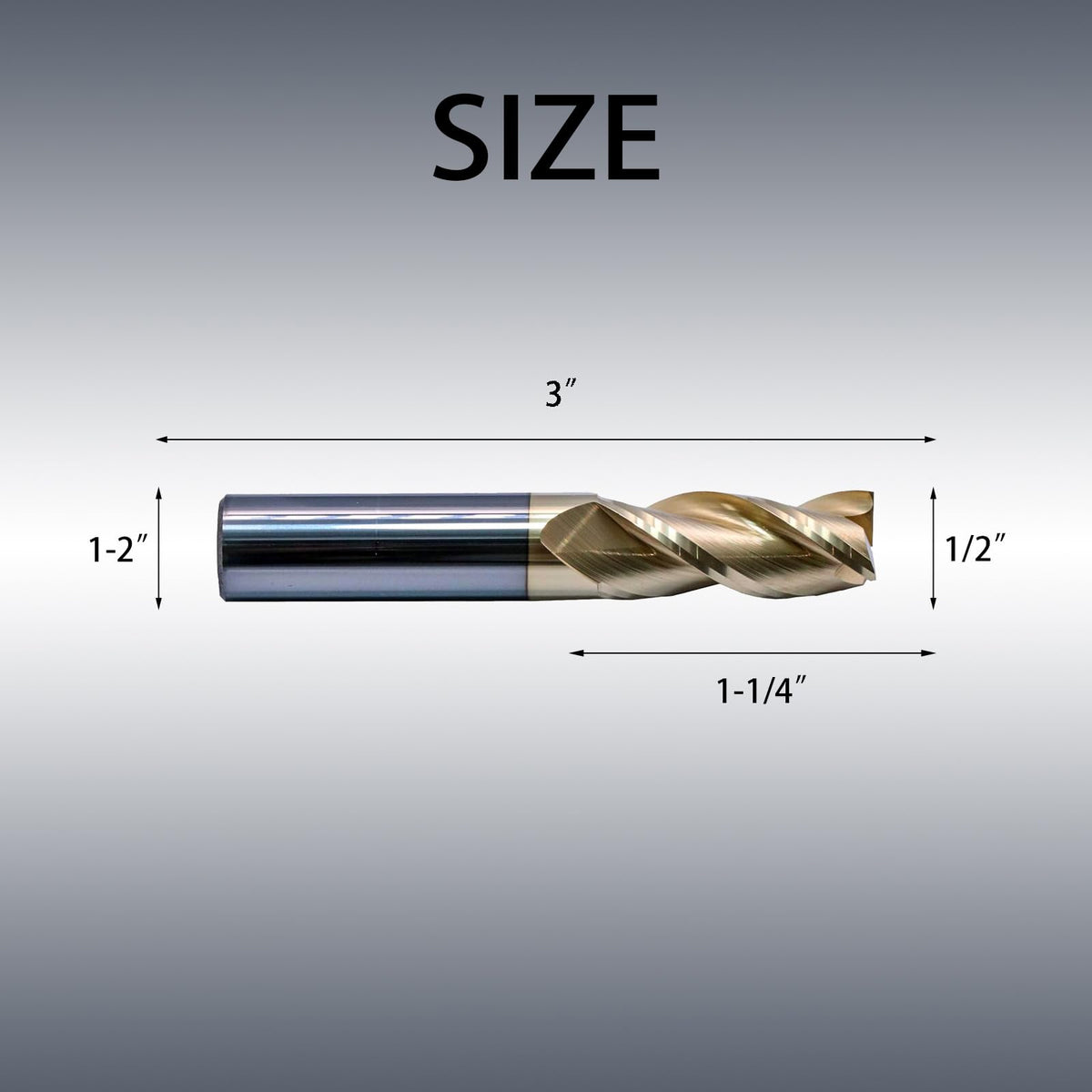 NZ 3 Flute 1/2" Solid Carbide Square End Mill ZrN Coated, 1Pc