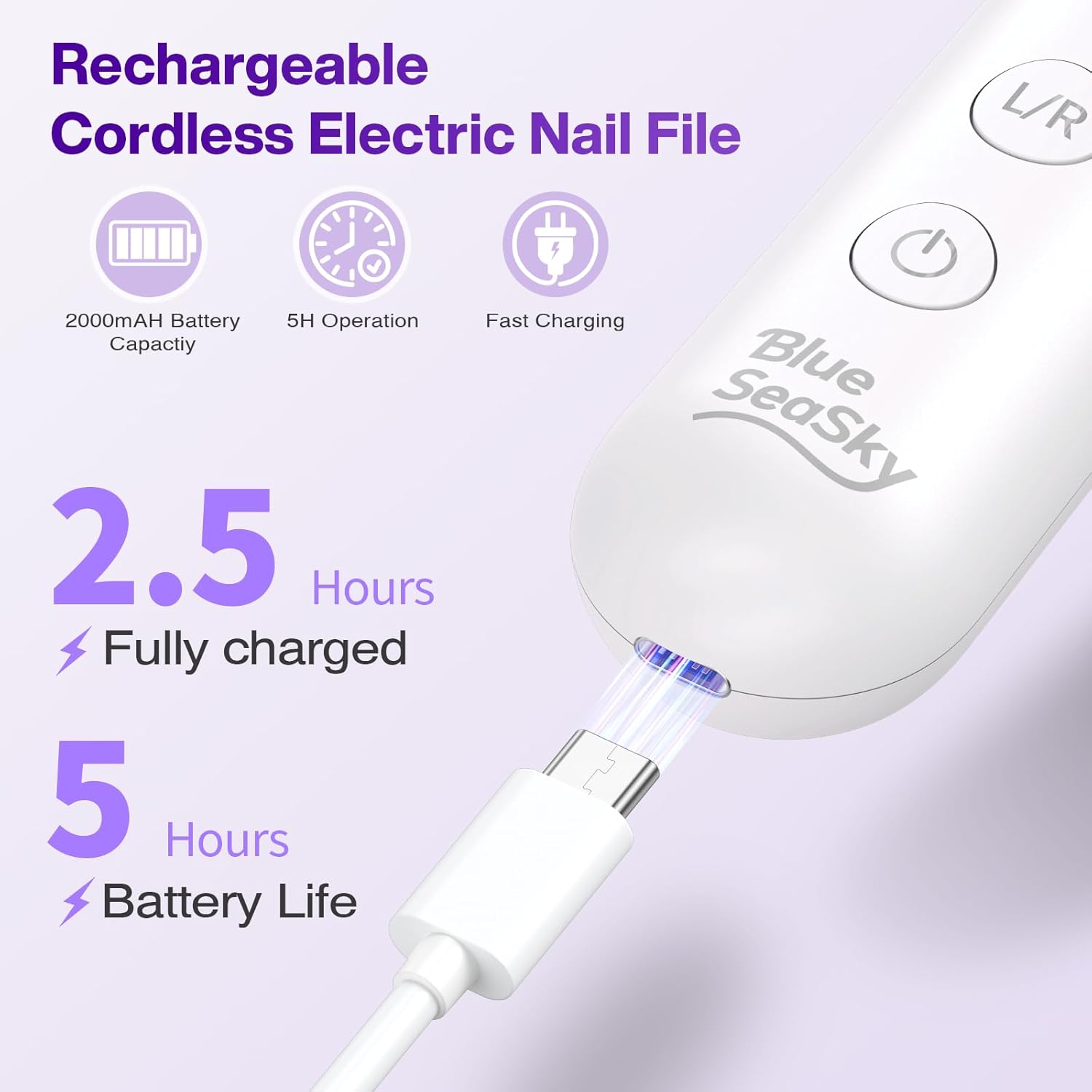 Professional Electric Nail Drill 2000mAH Portable Cordless Electric Nail File 10 in 1 Manicure Pedicure Kit ,5-Speeds