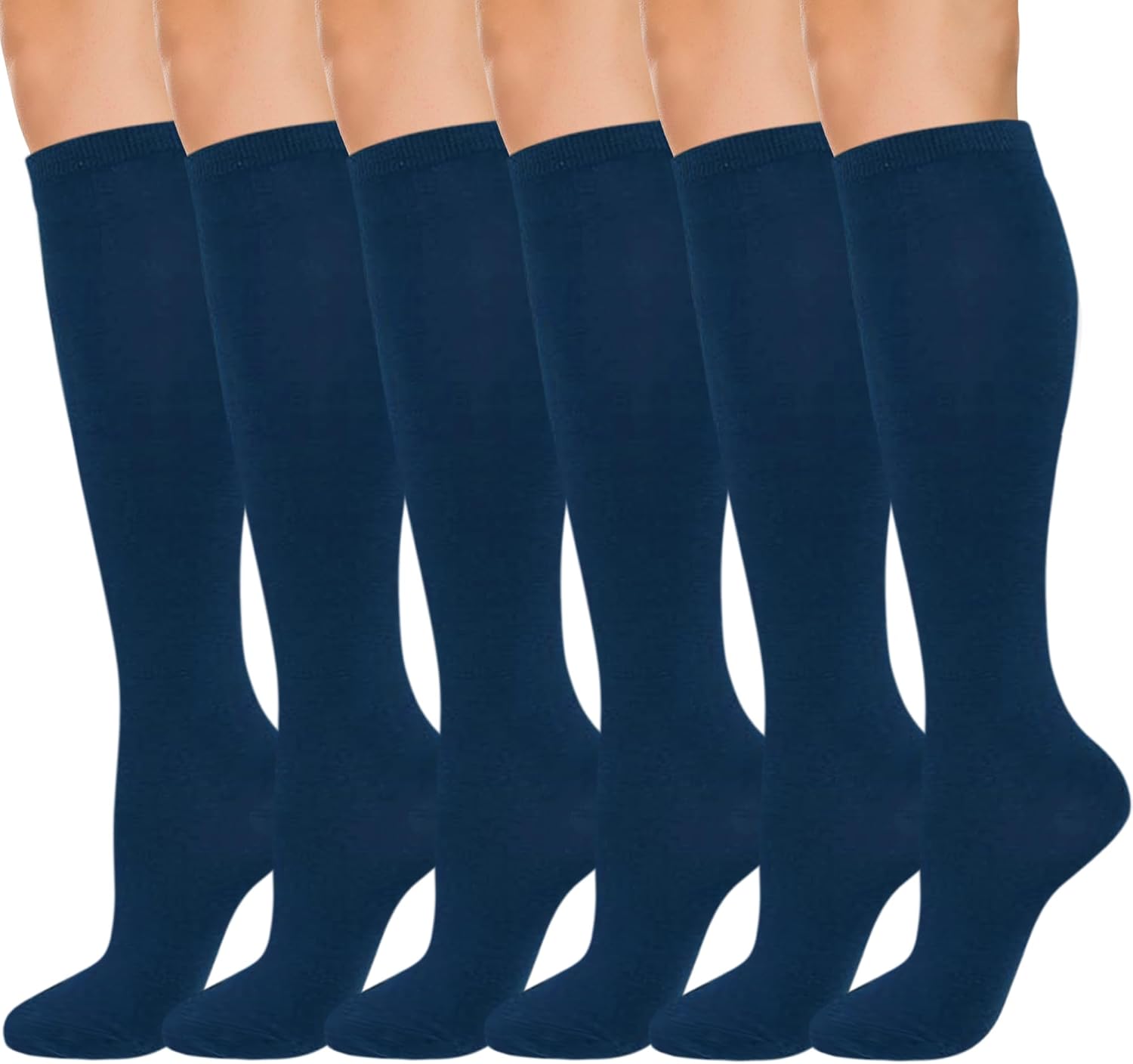 Women's Cotton Knee High Socks, Dress, Work, School, 6 Pairs | 86% combed cotton, classic solid color options, long