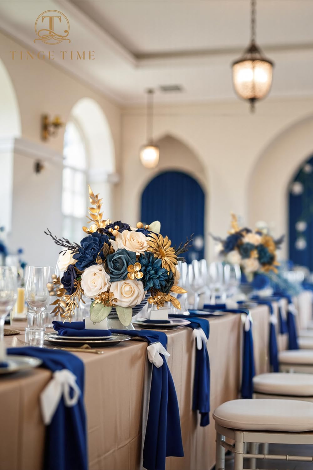 Navy Blue Artificial Flowers Combo, Rose Dahlia Wedding Decor