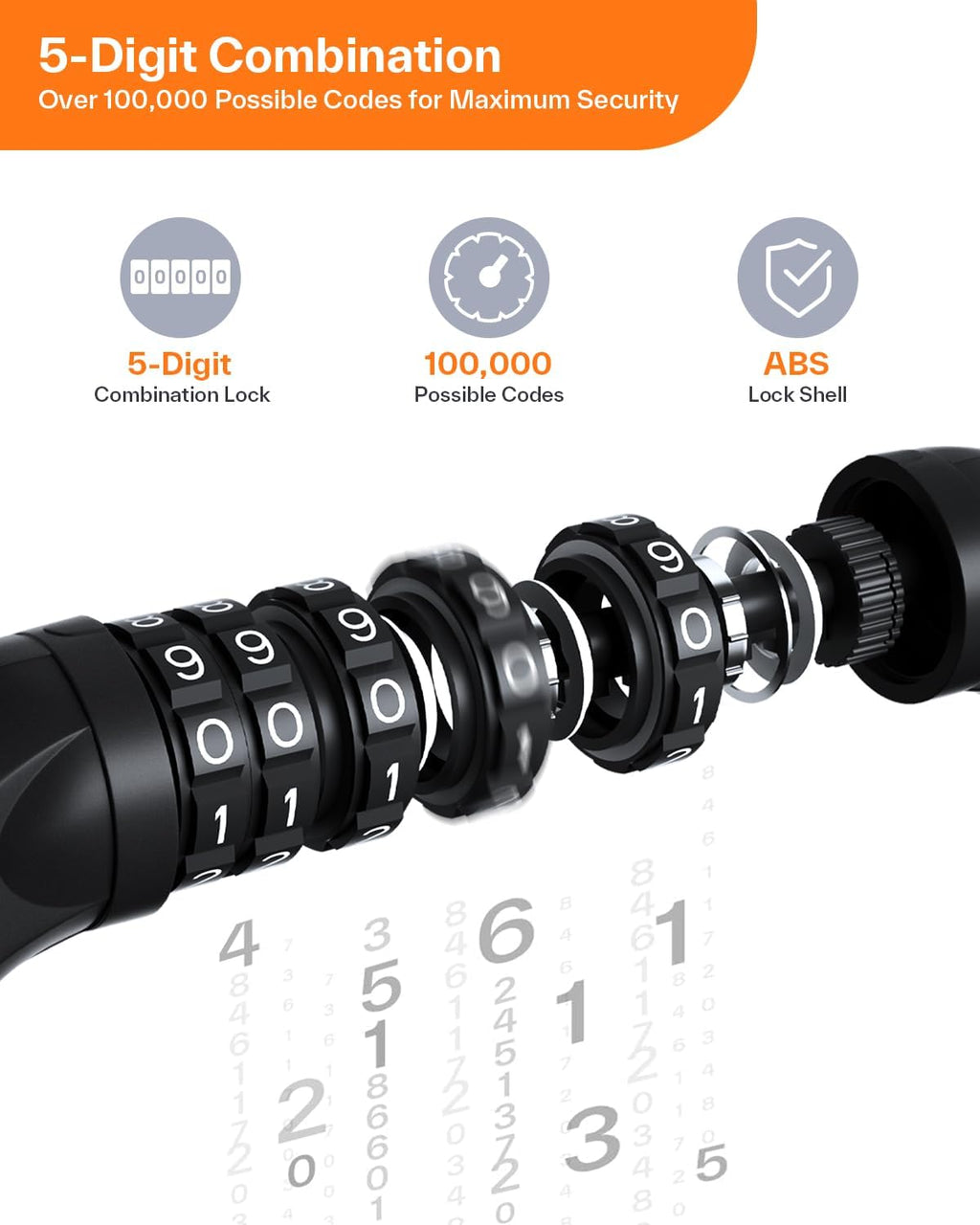 Bike Lock: 5 Digit Combination High Security Anti Theft Bike Chain Lock - 3.2/3.6/4ft Heavy Duty Keyless Bicycle Lock