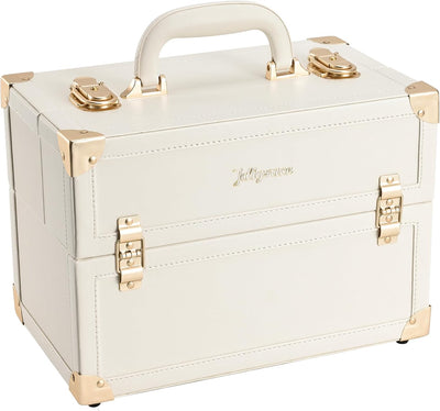 Makeup Train Case Large Portable Cosmetic Makeup Storage Box Organizer Lockable with 4 Tray Compartments Retro