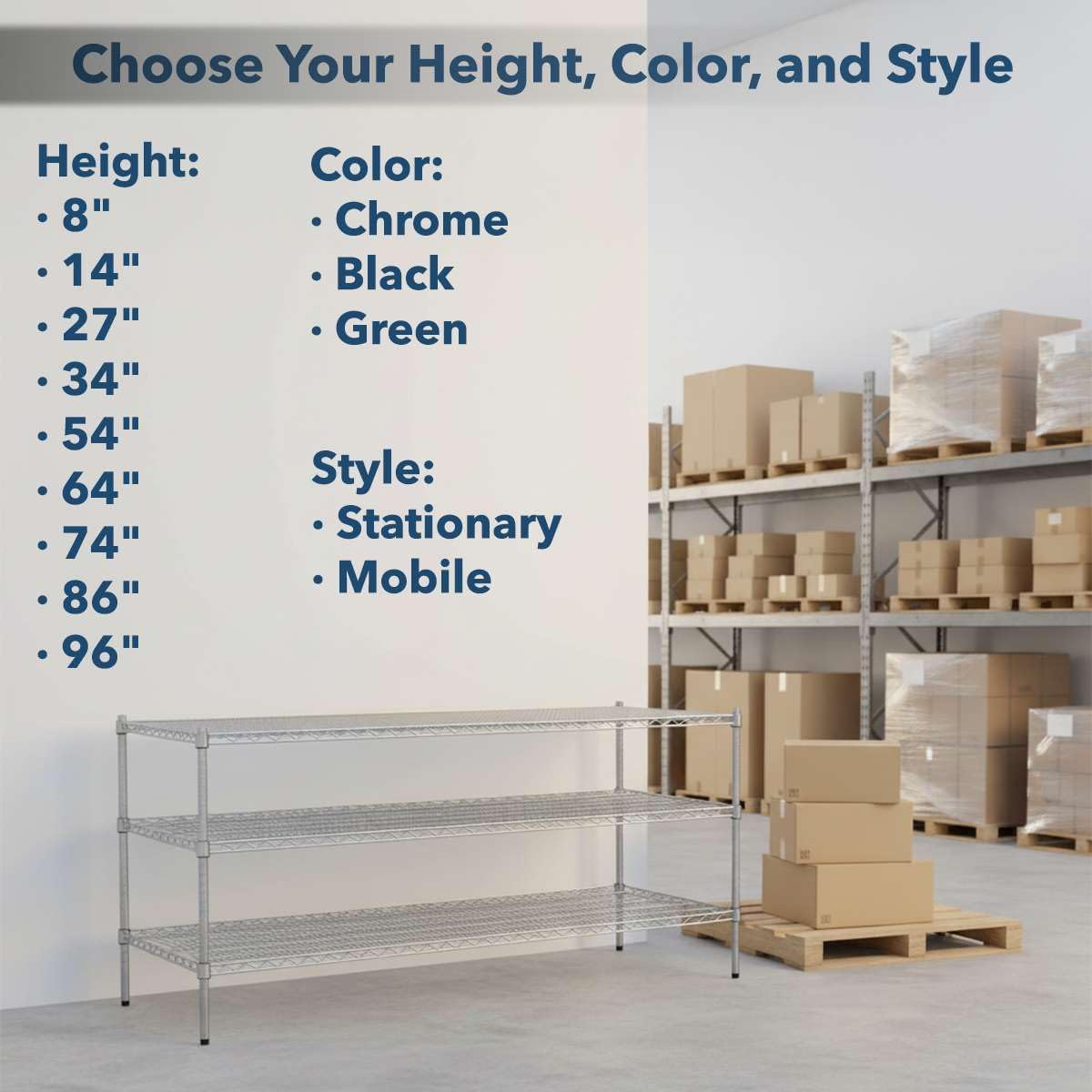 64" Black Epoxy NSF Shelving Posts (Pack of 4) - Poles Height: 8"-96" - Stationary or Mobile Wire Rack Posts for