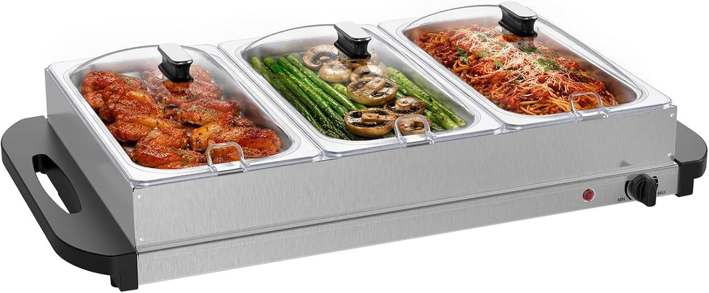 Buffet Server & Electric Food Warmer, 7.5QT Chafing Dishes, Silver