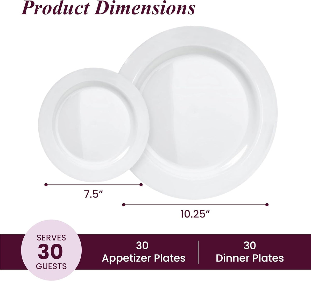 [60 PACK] Round Plastic Plates for Party | White Disposable Plastic Plates