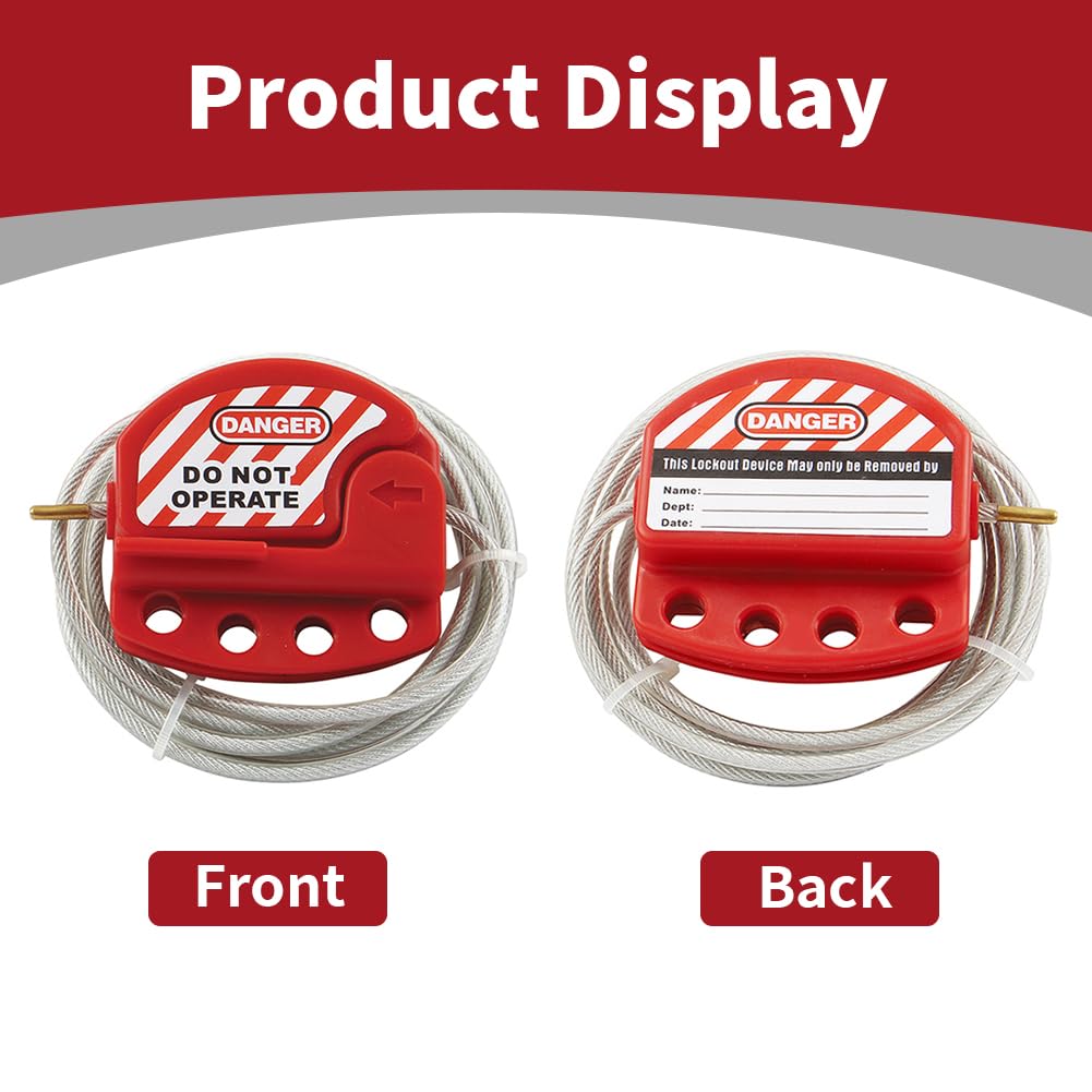 2 Lockout Tagout Cable Lock,6.5 ft Safety Adjustable Lockout Red