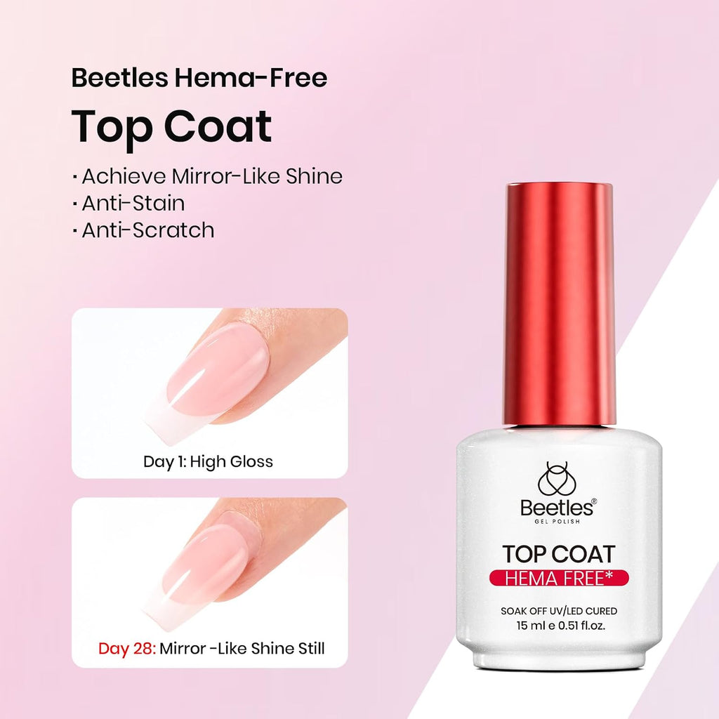 Beetles HEMA-Free Gel Top Coat & Builder Gel with Nail Bursh 2Pcs 15ml | Low Heat Hypoallergenic Clear 8 in 1 Builder