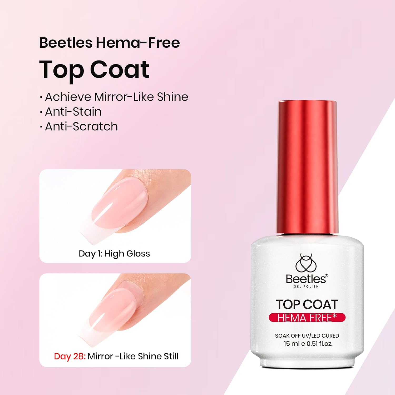 Beetles HEMA-Free Gel Top Coat & Builder Gel with Nail Bursh 2Pcs 15ml | Low Heat Hypoallergenic Clear 8 in 1 Builder