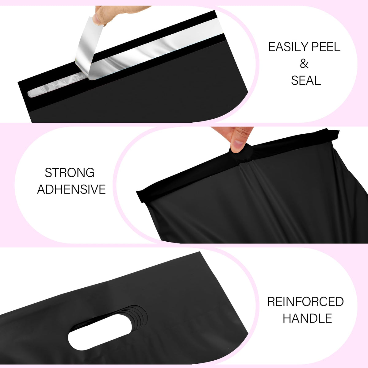 Poly Mailers 10x13 Inch, 100 Pack, Black Self-Seal Handle Bags