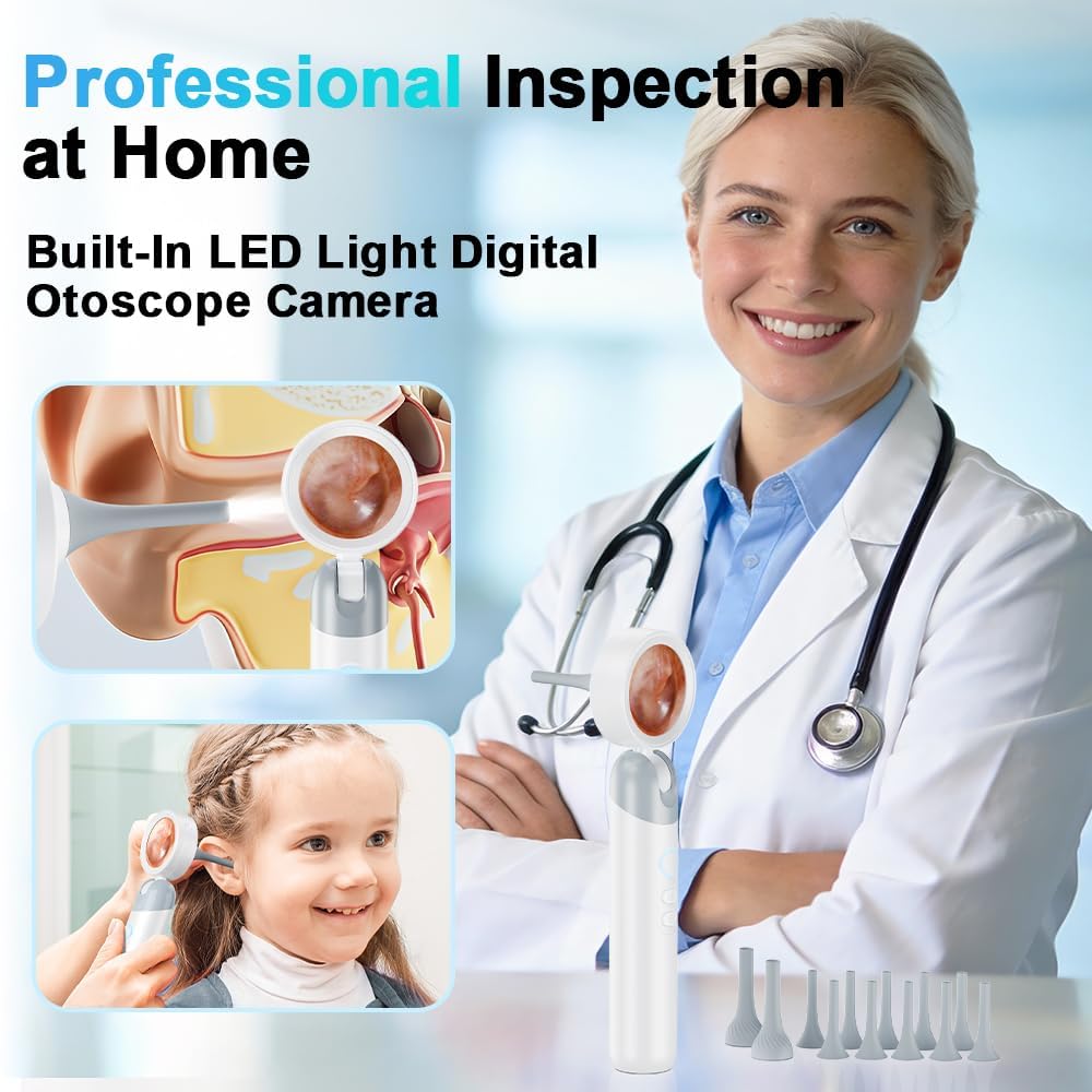 Otoscope Ear Camera with Light, 1.4” Screen 1080P HD Ear Scope