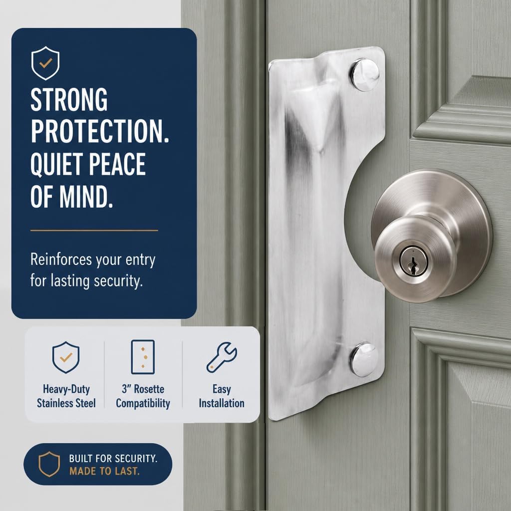 U 9496 Latch Guard Plate Cover – Protect Against Forced Entry, Easy to Install on Out-Swinging Doors – Stainless