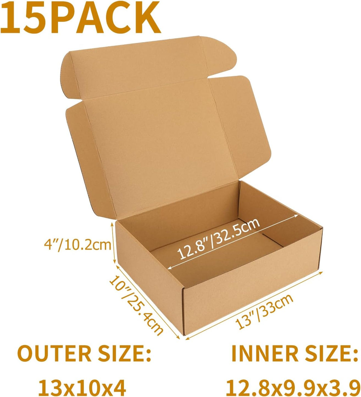 15 Pack 13x10x4 inch Cardboard Shipping Boxes, Brown Gift Boxes