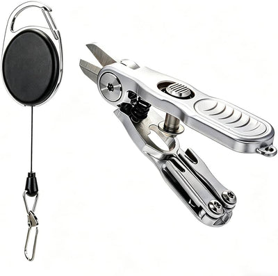 Portable Fishing Line Cutter with Retractors, Hook Eye Cleaner and Knot Tying Tool, Stainless Steel Braided Line