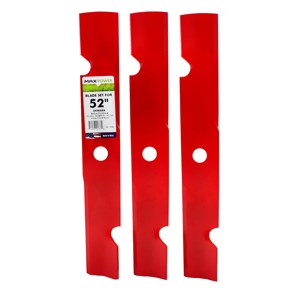 MaxPower 561155B USA Made 3 Hi-Lift Blade Set