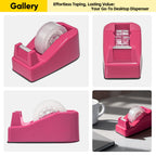 Compact Desktop Tape Dispenser with 6 Rolls 3/4" Clear Tape, Rose Red