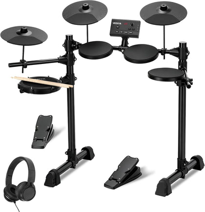 Electric Drum Set for Beginners, All in One, Quiet Mesh Snare Pad Electronic Drum Kit, Silent Drum Pads, 3 Cymbals, 2