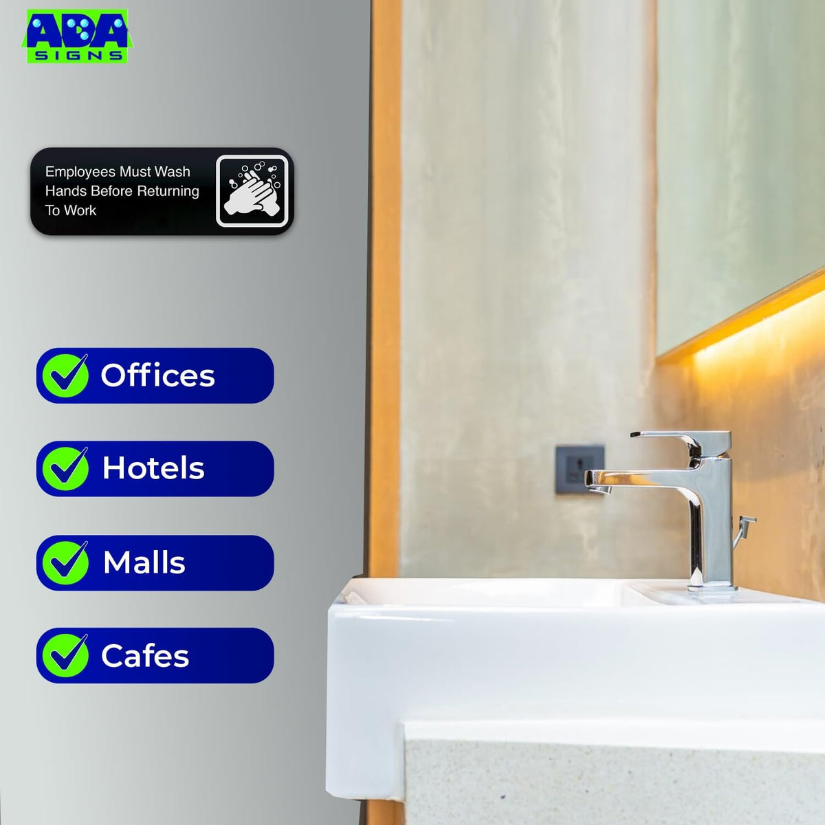 ADASigns Employees Must Wash Hands Before Returning to Work Sign 3 Pack