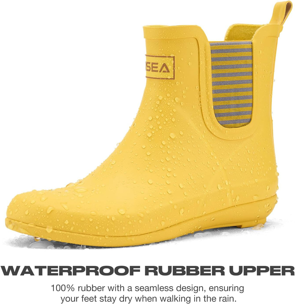 Rubber Rain Boots for Women, Slim Fit Waterproof Chelsea Rain Boots Short Ankle Garden Shoes, Wedge Heel