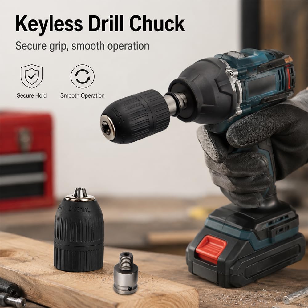 2-13mm Capacity Mount 1/2-20UNF Keyless Drill Chuck Quick Change Conversion Adapter with 1/2 Inch Socket Square Female Adapter