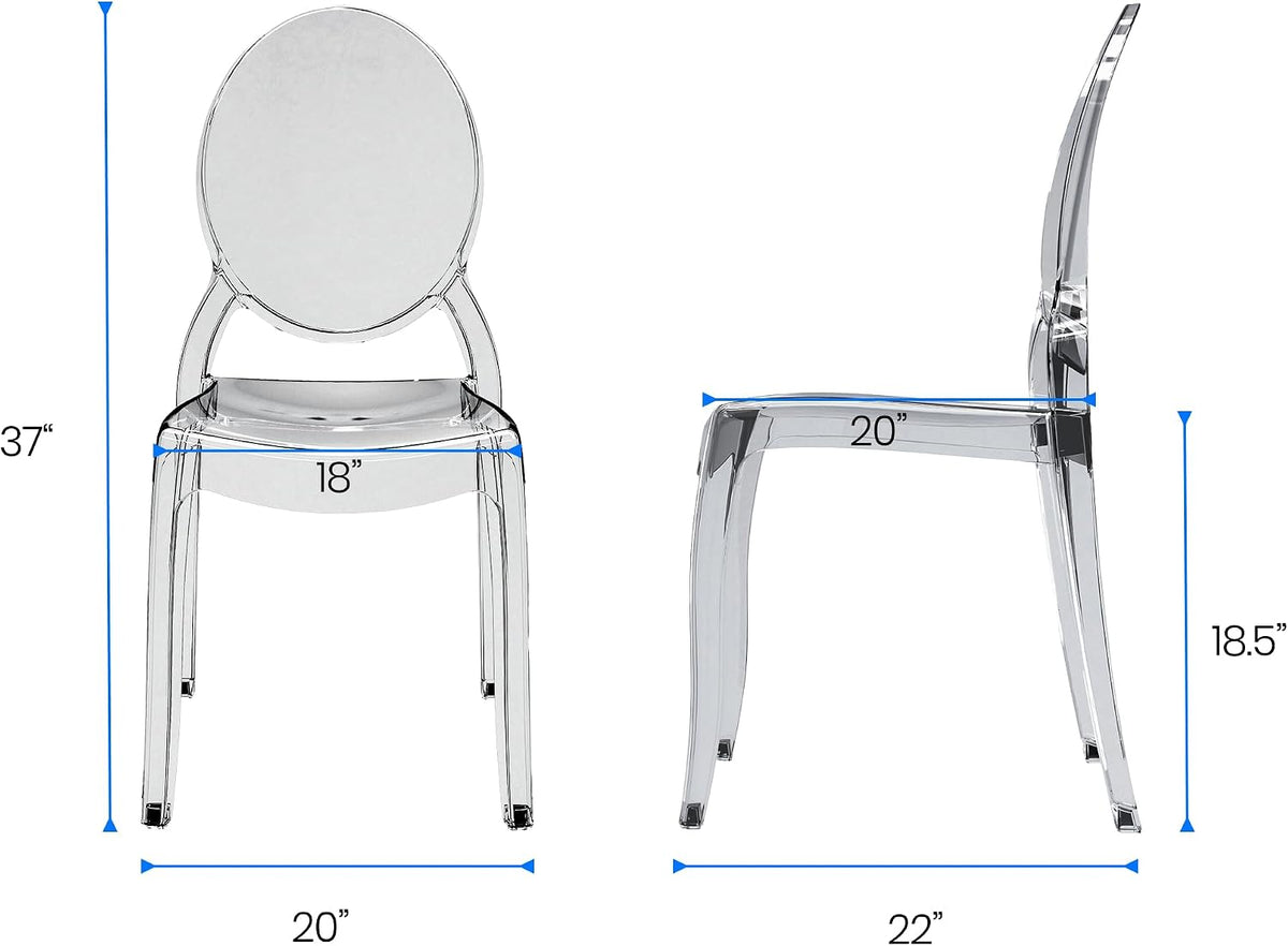 Large Acrylic Ghost Chairs Set of 4, 20 Inch Seat, Smoke Grey