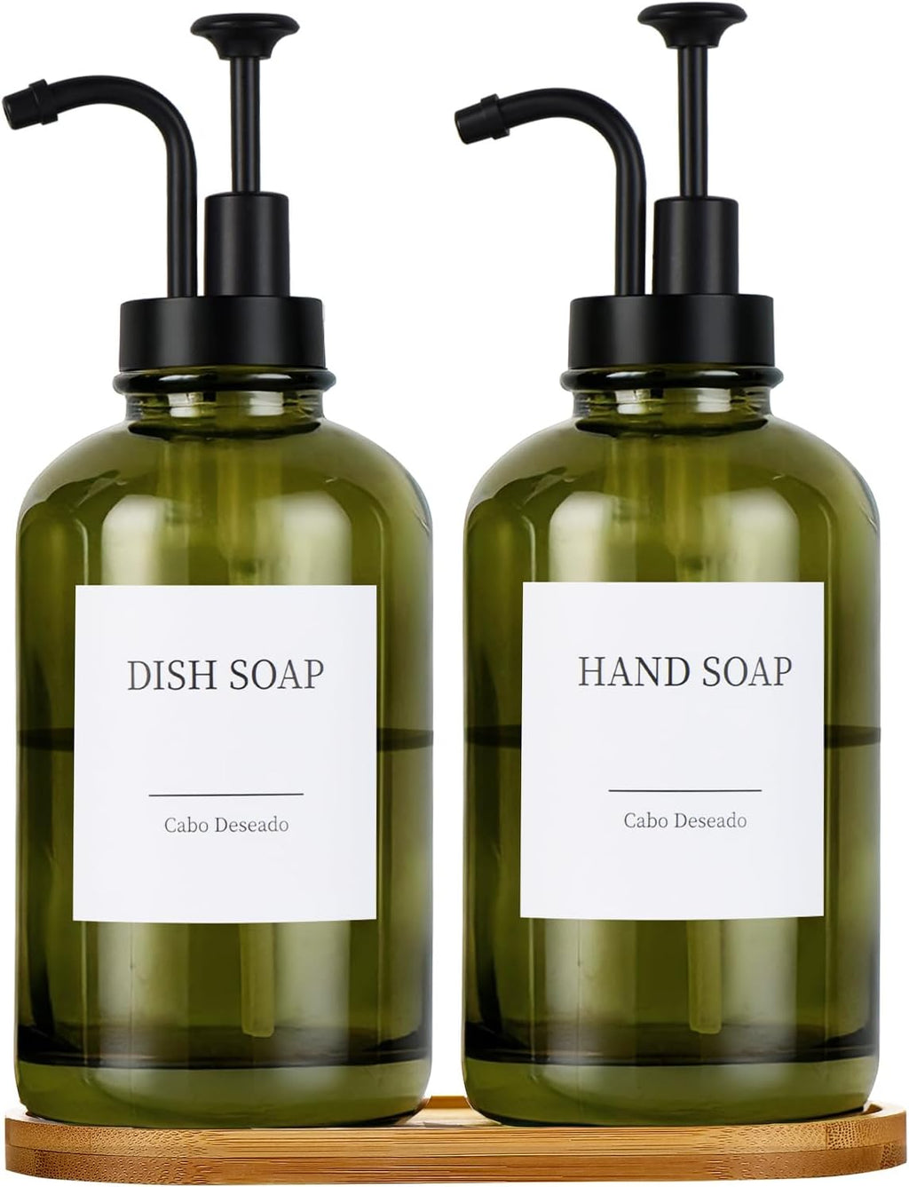 Glass Soap Dispenser with Pump, Dish and Hand Soap Dispenser for Kitchen Bathroom Set, Clear Glass Dispenser Set of 2
