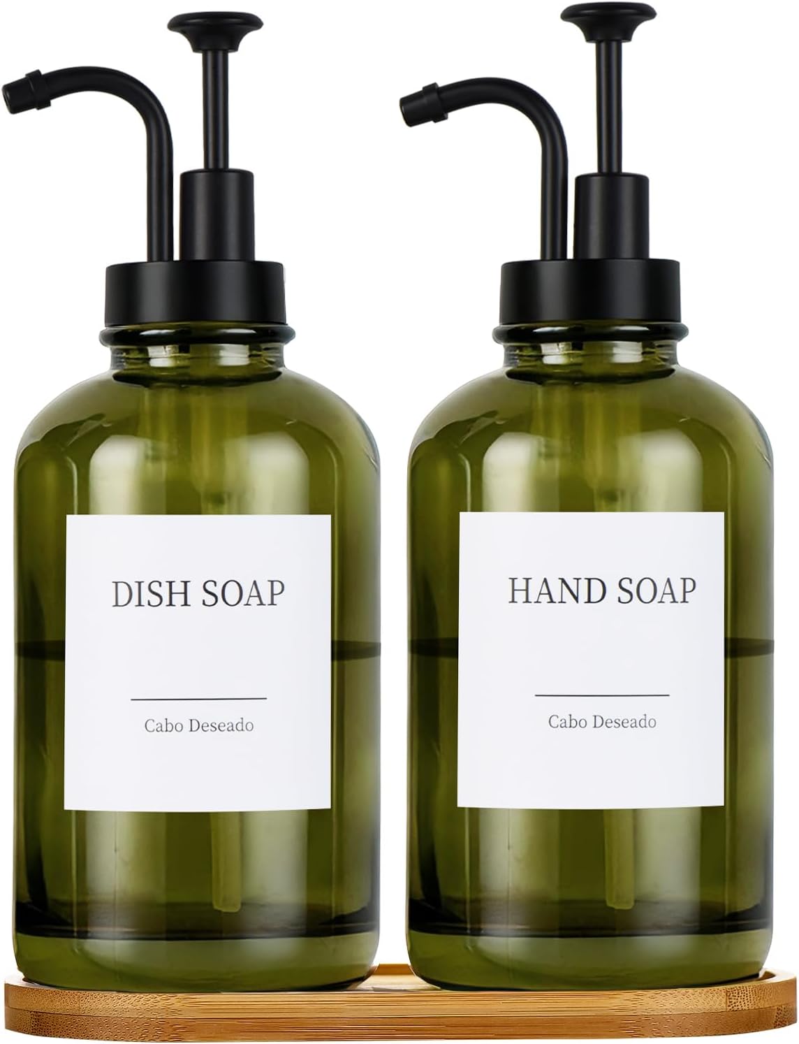 Glass Soap Dispenser with Pump, Dish and Hand Soap Dispenser for Kitchen Bathroom Set, Clear Glass Dispenser Set of 2