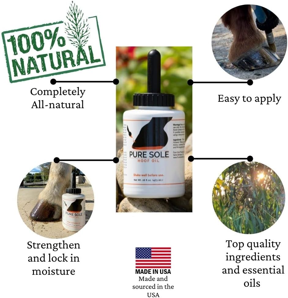 Hoof Oil - All Natural Hoof Conditioner for Horses with Hoof Oil Brush Applicator - Strengthens, Moisturizes and
