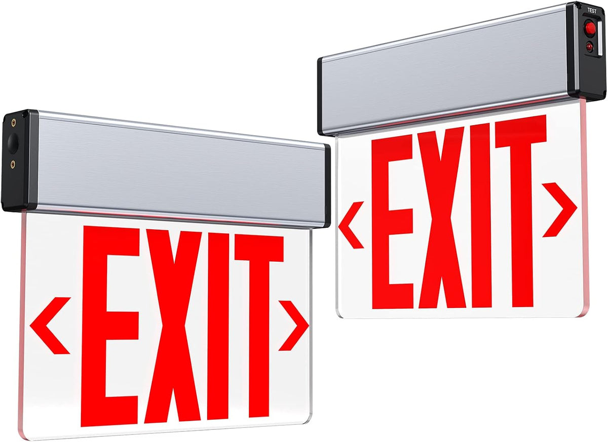 Red LED Edge Lit Exit Sign UL Listed, Brushed Aluminum Housing Single Sided Clear Acrylic Emergency Exit Signs with