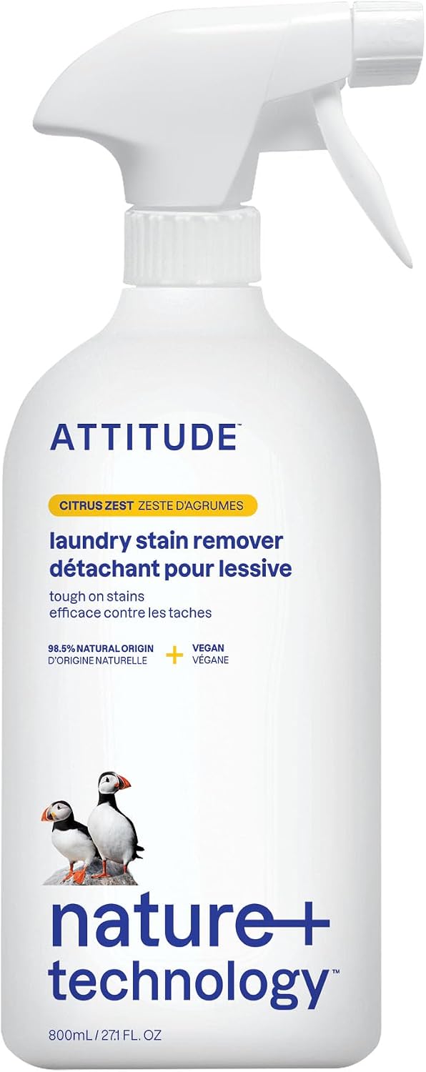 ATTITUDE Laundry Stain Remover Spray, Plant Based, Citrus Zest, 27 oz