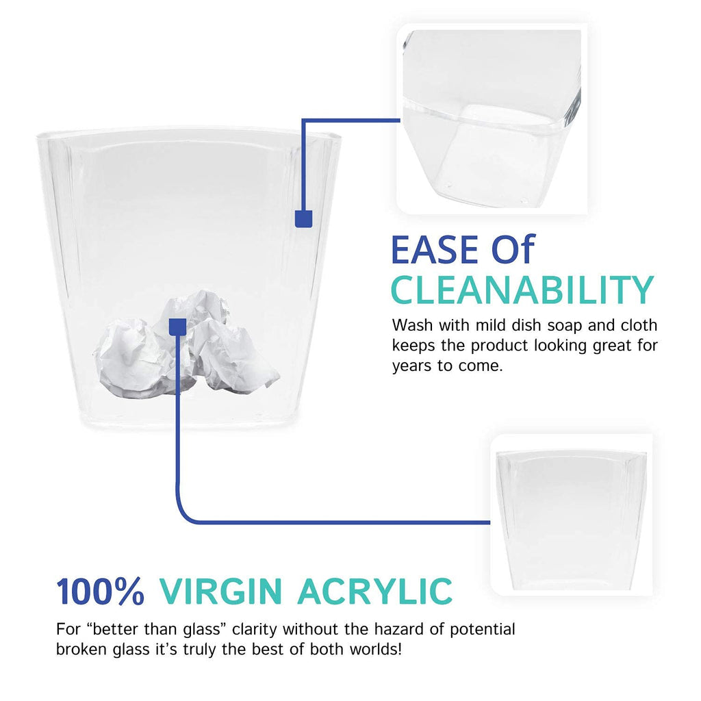 Clear Square Mini Wastebasket Trash Can | Garbage Container Bin for Bathrooms, Kitchens, Home Offices |