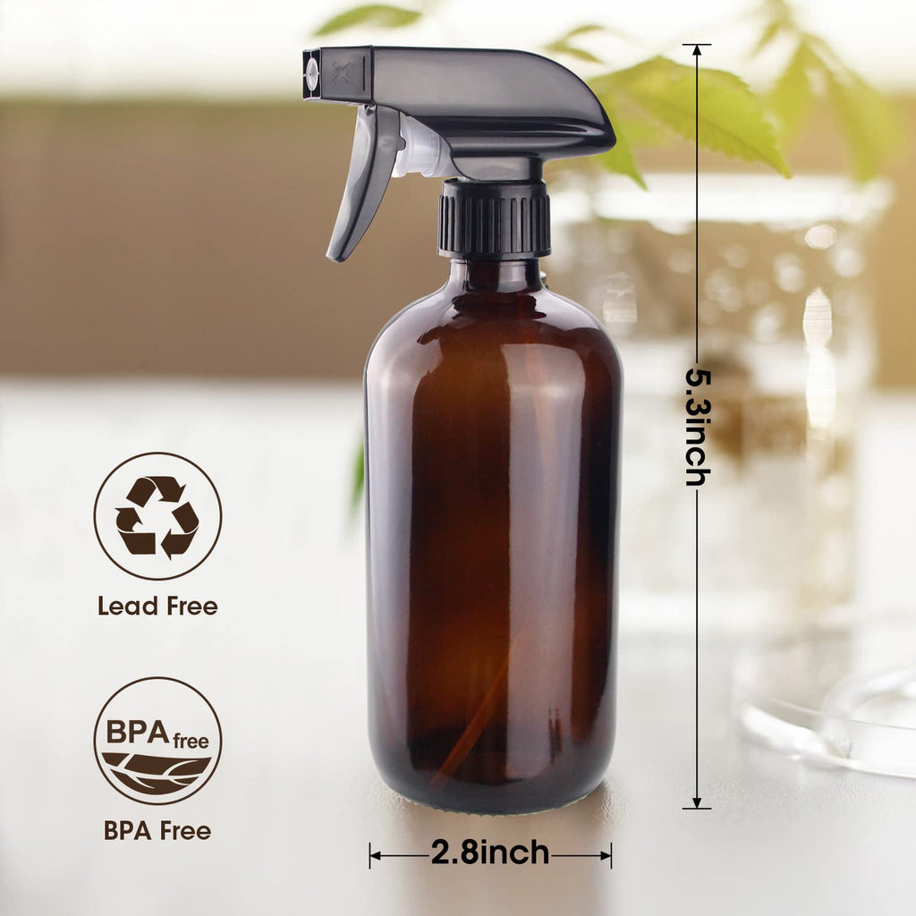 Amber Glass Spray Bottles, 16 oz Glass Spray Bottles for Cleaning Solutions and Essential Oils, Refillable Empty