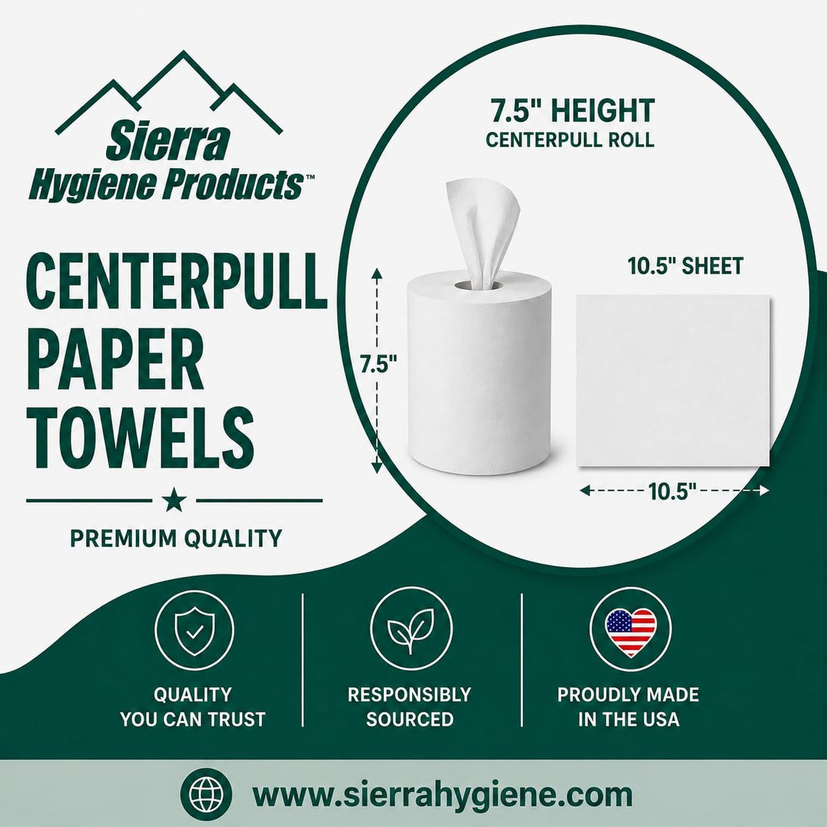 Sierra Hygiene 2-Ply White Centerpull Paper Towels, 510', 6 Rolls, USA