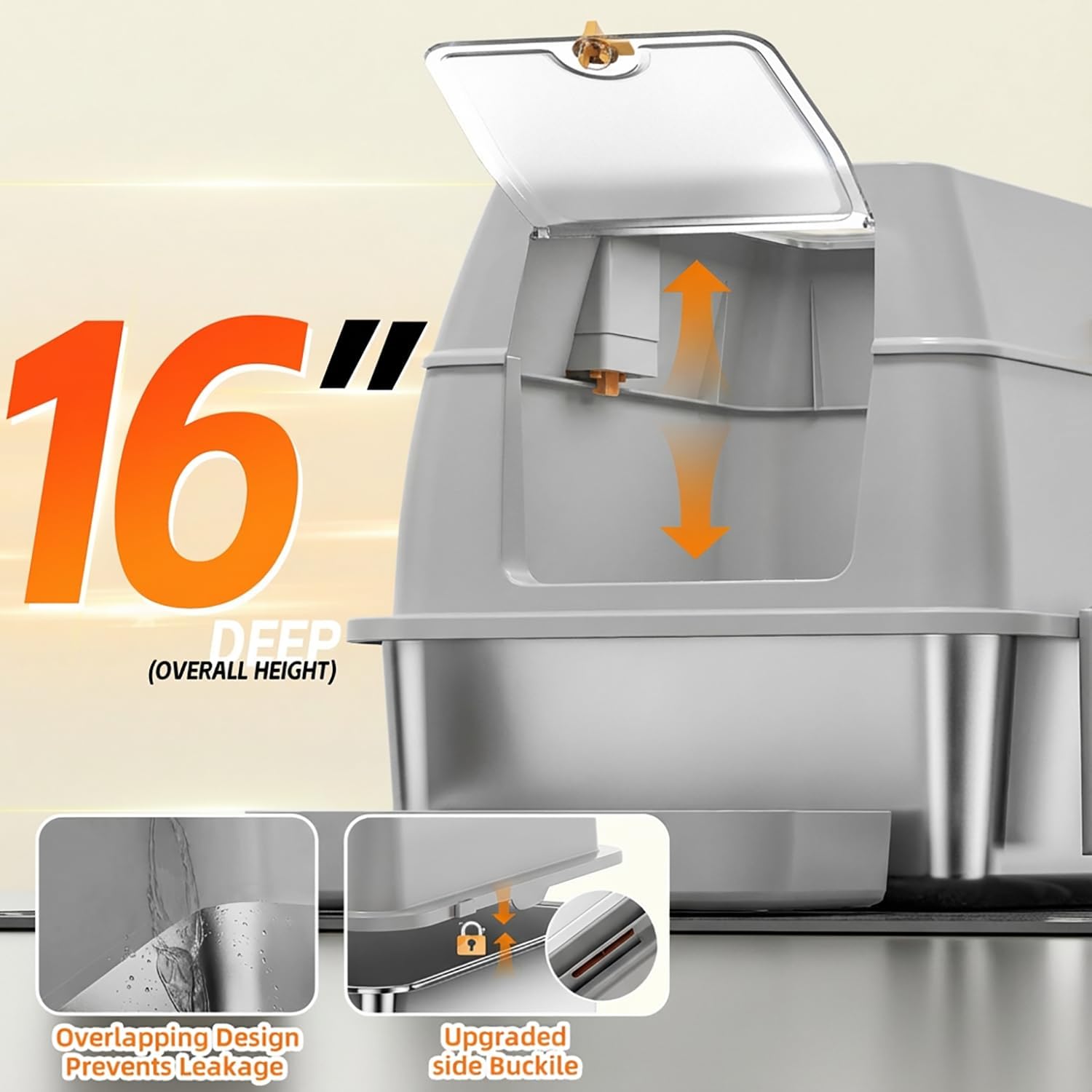 Stainless Steel Litter Box with Lid,Front Entry Top Exit Kitty LitterBox,Extra Large Enclosed Metal Cat Box with