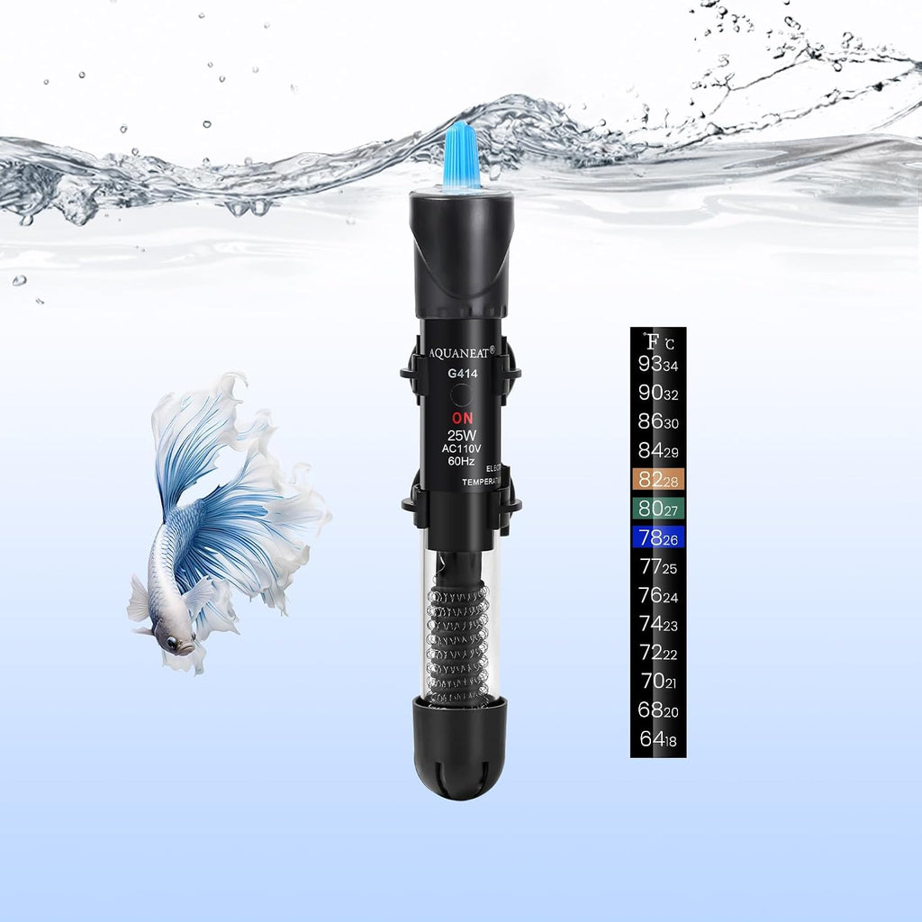 Aquarium Heater, 25W Fish Tank Heater, Adjustable Submersible Water Thermostat with Thermometer