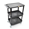 3-Shelf Multipurpose Mobile Utility Cart with 2 Bins and Lockable Wheels, Heavy-Duty Plastic Rolling Presentation