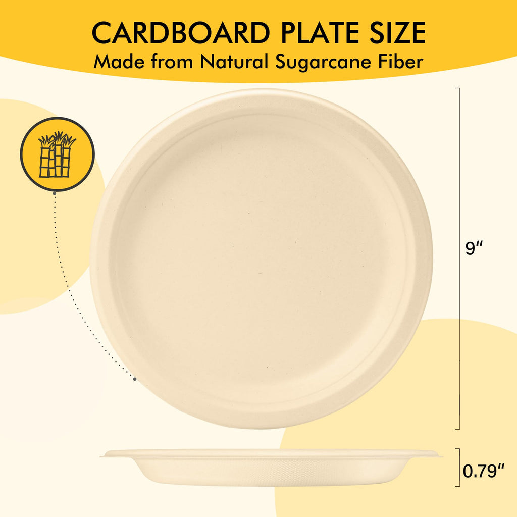 Compostable Paper Plates 9 Inch [125 Pack]