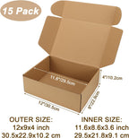 12x9x4 inch Cardboard Shipping Boxes, Set of 15 Gift Boxes, Brown