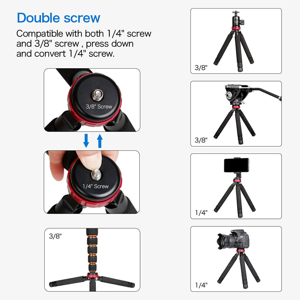 Camera Mini Tripod Table Stand - Compact Aluminum Desktop Tripod | 1/4" & 3/8" Screw Mount, Compatible with DSLR