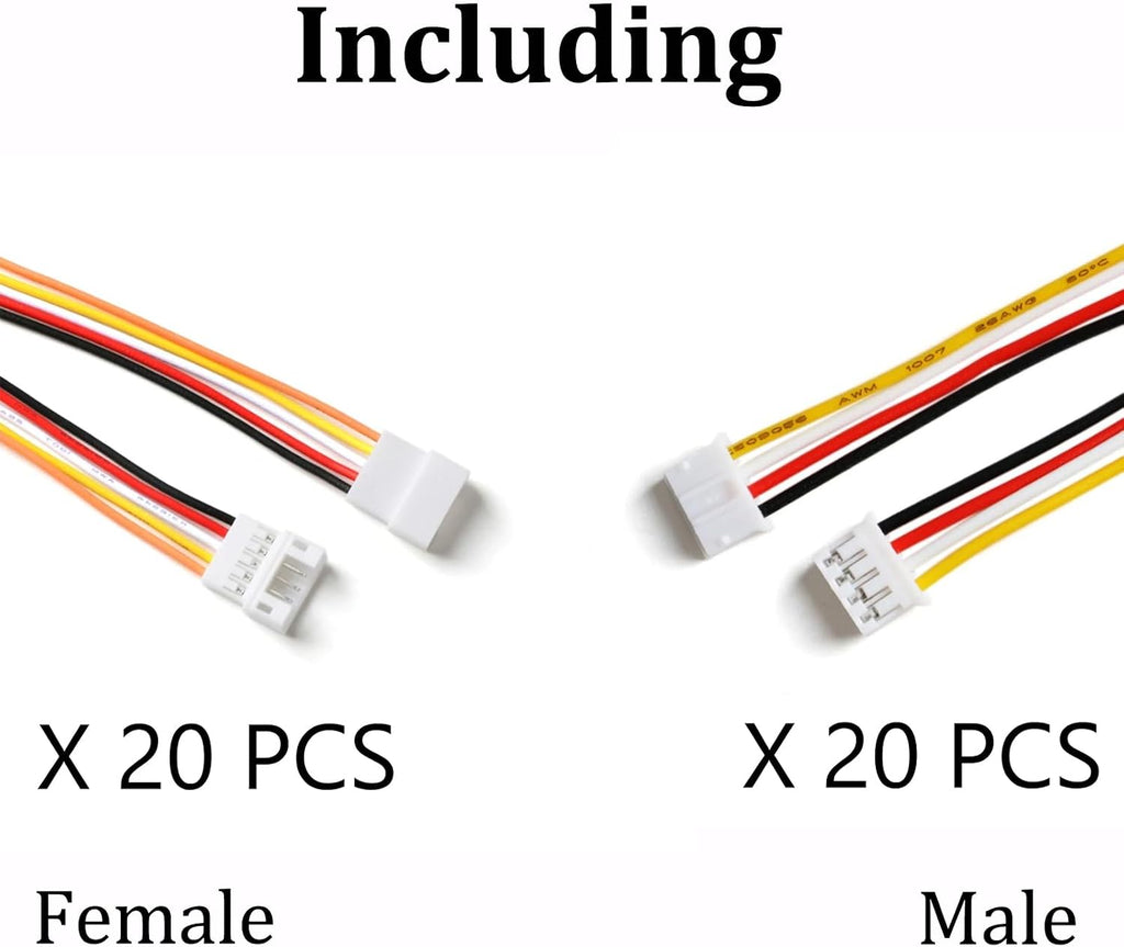 JST PH 2.0mm 4 Pin Connector, 20 PCS Male Plug and 20 PCS Female Socket, Micro Wire Connectors with 150mm Extension Cable AWG 26