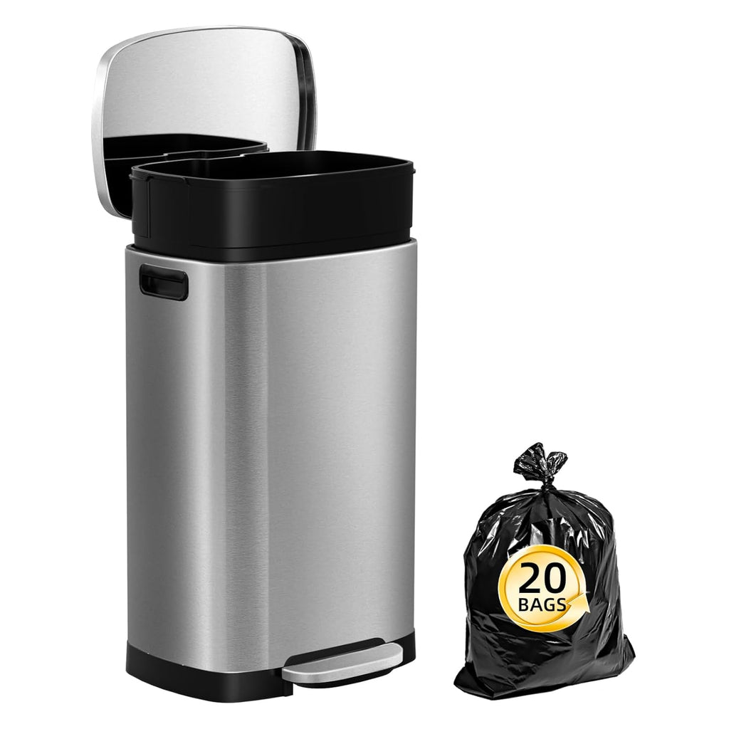 13 Gallon Trash Can with Lid, 50L Fingerprint Proof Stainless Steel Kitchen Trash Can with Removable Inner Bucket and